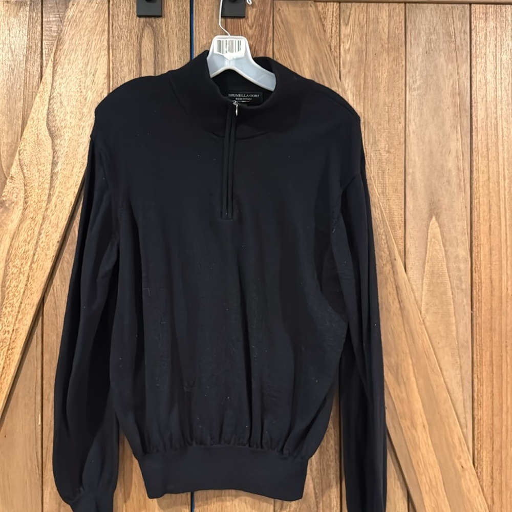 Brunella Gori Italia Mens Merino Wool 1/4 Zip Sweater M Dark blue quarter zip